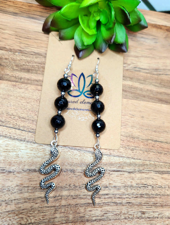 Black Obsidian Snake Earrings