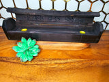 Coffin Carved Wood Incense Box Burner 12"L