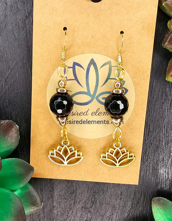 Obsidian Lotus Earrings