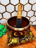 Tibetan Singing Bowl 4"D "Moon Cycles" with Striker & cushion