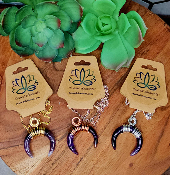 Crystal Crescent Moon Wire Wrapped Pendants