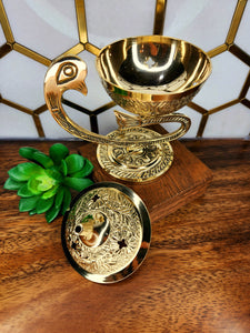 Brass Peacock Charcoal Burner with Lid