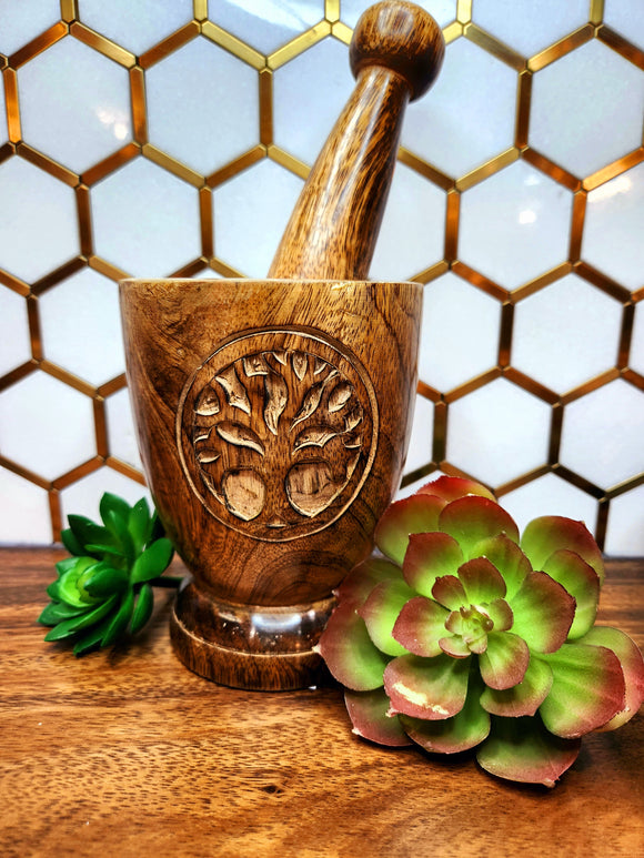 Wooden Tree of Life Mortar & Pestle