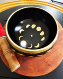 Tibetan Singing Bowl 5"D "Moon Cycle- black"  with Striker & Rubber Stand