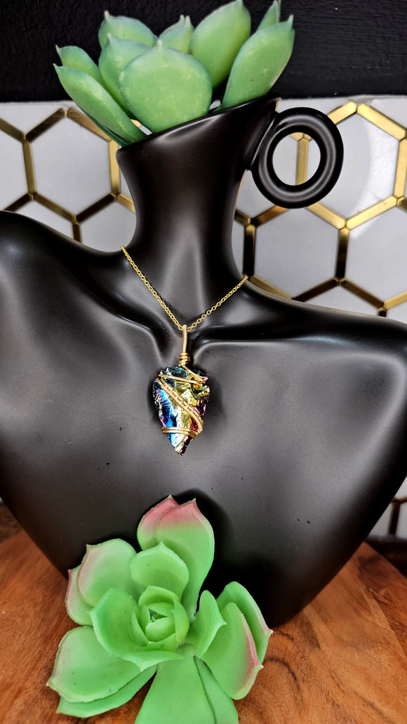 Titanium Obsidian Arrowhead Pendant - D