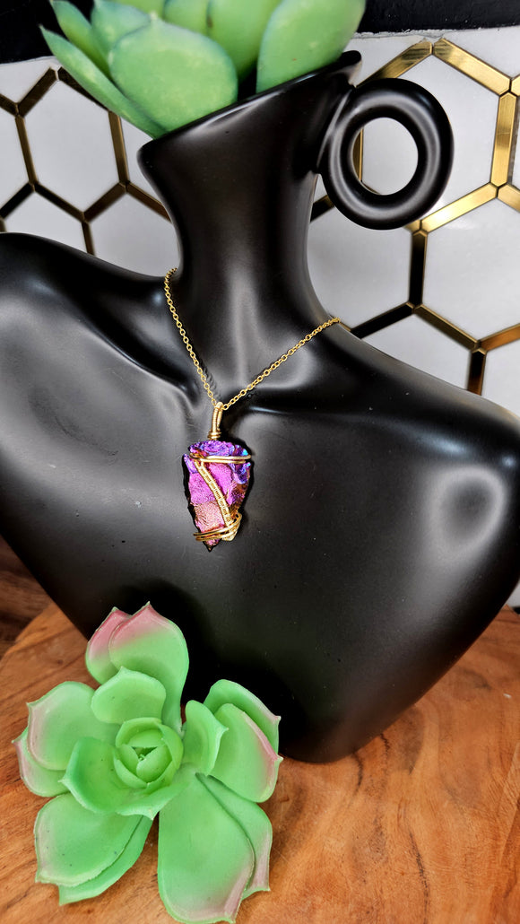 Titanium Obsidian Arrowhead Pendant - F