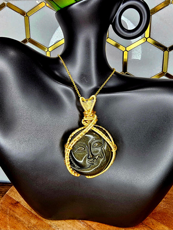 Gold Sheen Obsidian Sun & Moon Pendant (A)