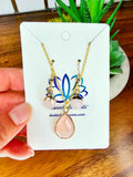 Rose Quartz Tear Drop Pendant & Earrings set