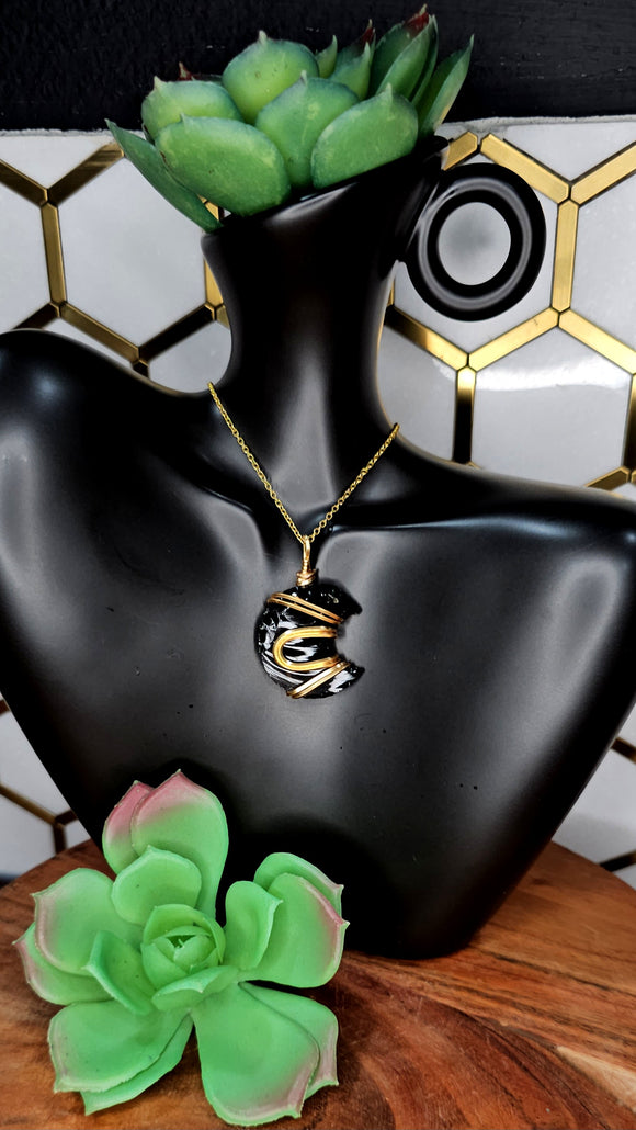 Black Obsidian Crescent Moon Pendant 1