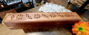 Coffin Carved Wood Incense Box Burner 12"L