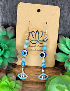 Evil Eye Blue Agate Earrings 3