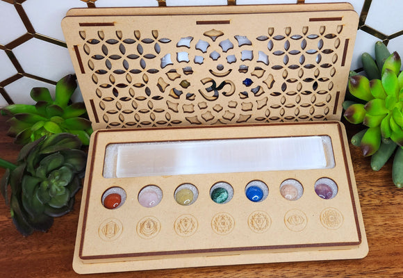 Selenite Charging Healing Set- 8 Piece Set w/Wood Gift Box
